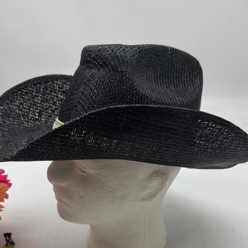 Sombreros Fino Black Cowboy Hat with White Band Size 7 1/8 Made in Mexico HT8796